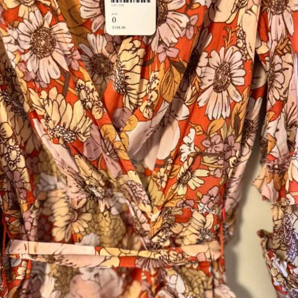 NWT Free People Under Wraps Mini Dress Warm Orange Combo Size 0 - Picture 9 of 11
